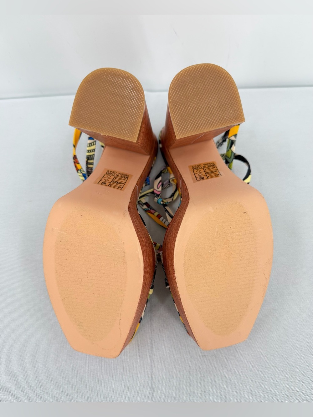Resort Platform faux wood Block Heel Sandals Multicolor Vacation Heels 6.5 - Picture 13 of 13